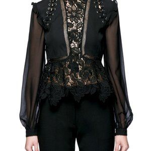 Self Portrait Size 4 Lacey Blouse Mock Neck